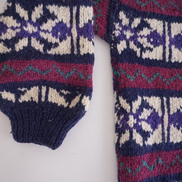 VTG '80S Rey Wear Purple Maroon Wool Cottagecore Chunky Knit Crewneck Sweater XL - Picture 9 of 12